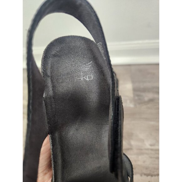 Dansko Women's Sz. 40 Savannah Cork Wedge Black Leather Sandals - Picture 4 of 8